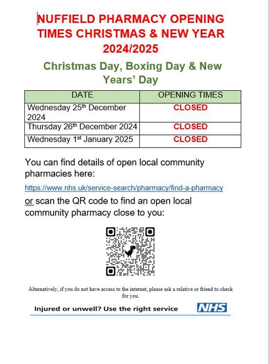 Xmas & NY Nuffield Pharmacy